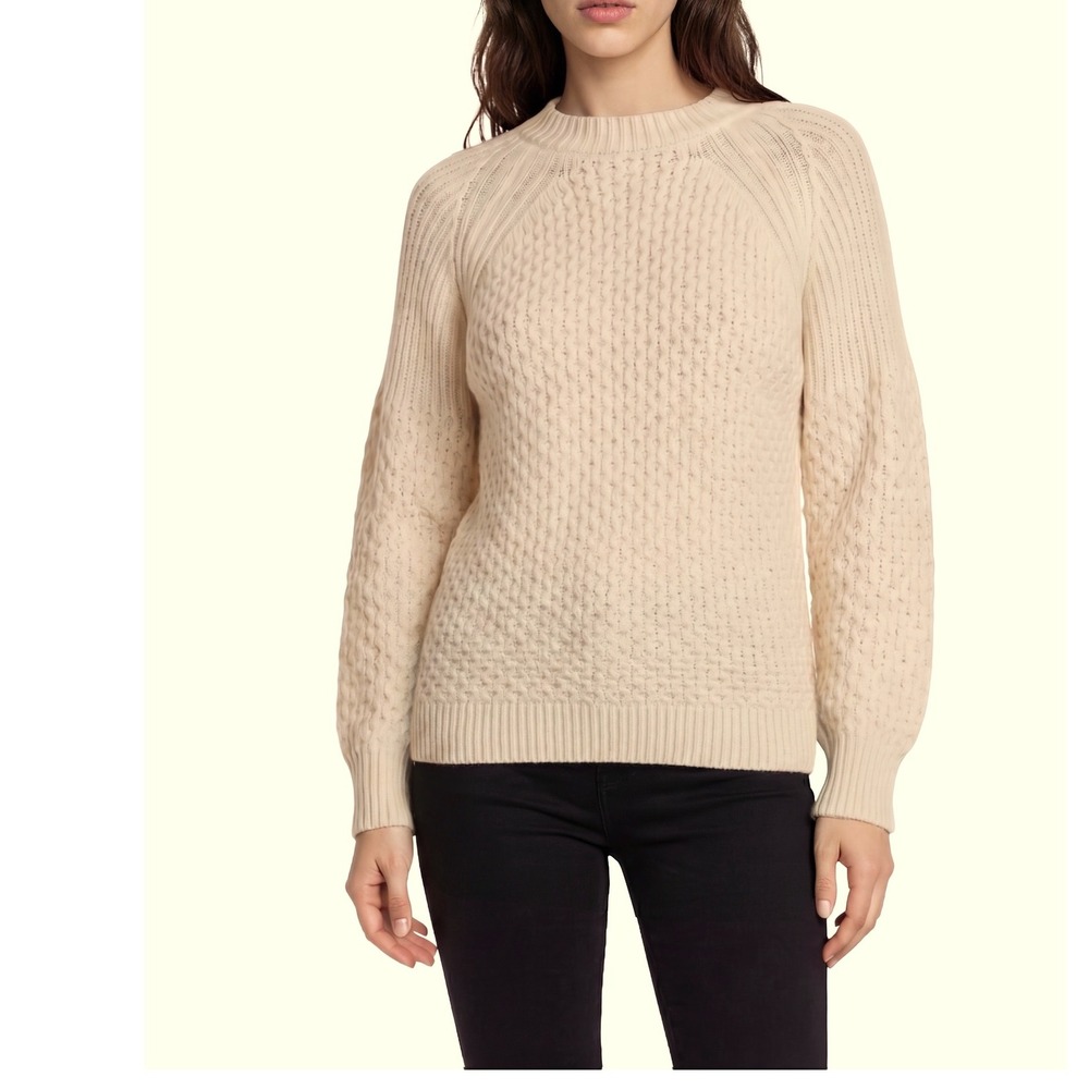 Anthropologie Honeycomb Knit Sweater Women's Size Small Cream Alpaca Blend